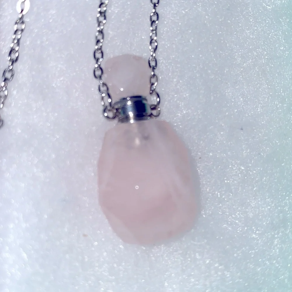 COPY - Natural Rose Quartz Perfume Bottle Sterling Silver Necklace 16” - Picture 8 of 8